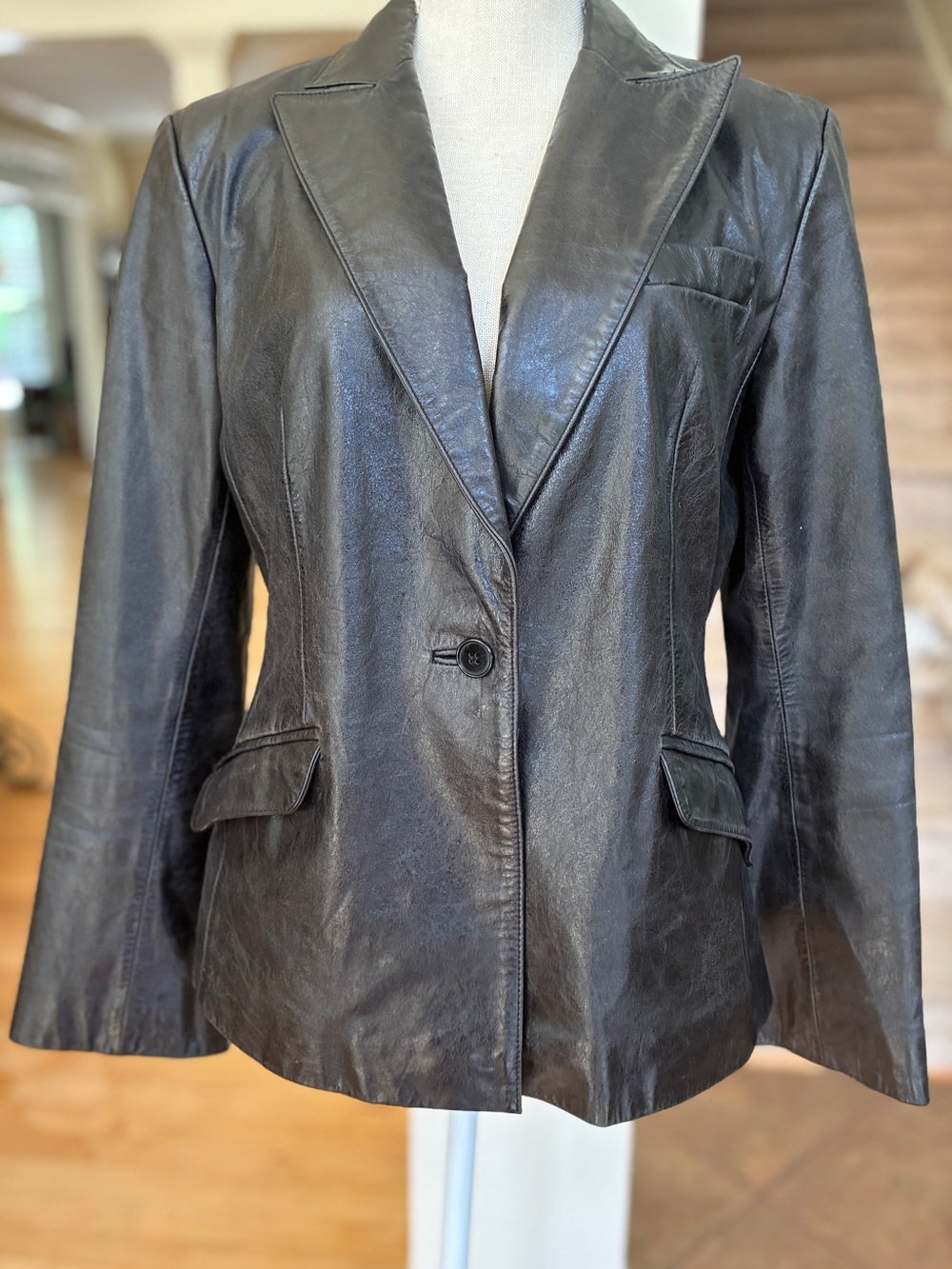 Express Vintage Black Leather Blazer Jacket - Picture 3 of 14